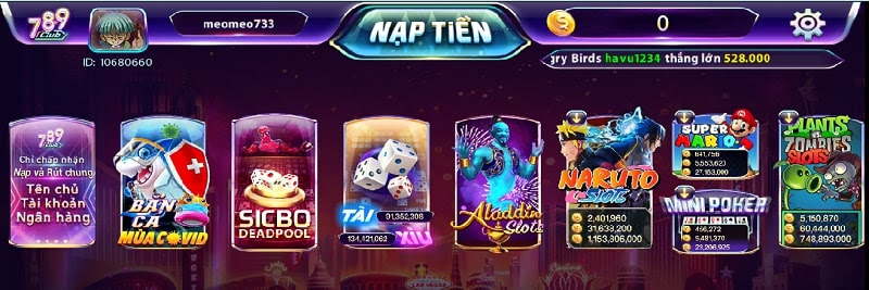 Cổng game 789 Club có giao diện đủ màu sắc đẹp mắt