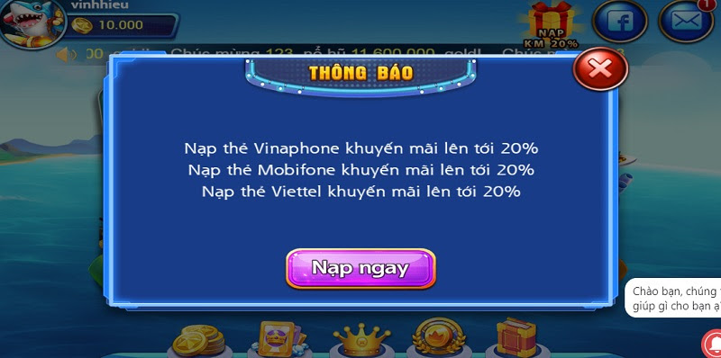 Khuyến mãi tại cổng game dành cho lần đầu nạp thẻ