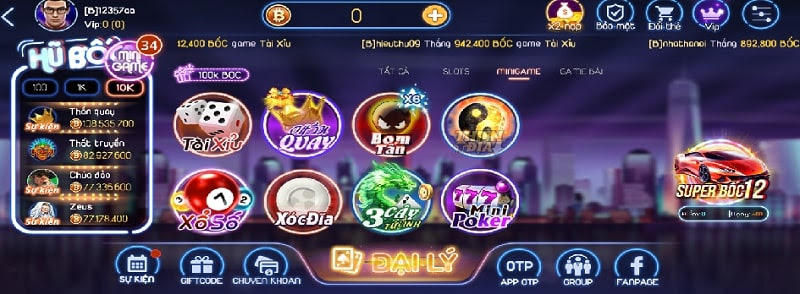 Các minigame đặc sắc tại cổng game bài đổi thưởng Bốc Club