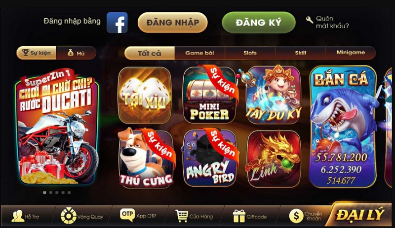 Sản phẩm trò chơi tại cổng game Zindo Club