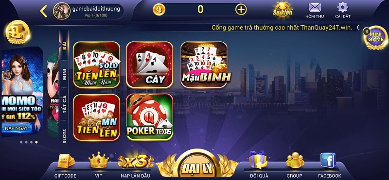 Game bài tại cổng game Thanquay247