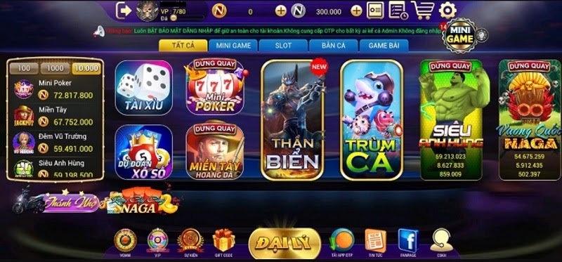 Giao diện đẳng cấp của cổng game Nagavip Club