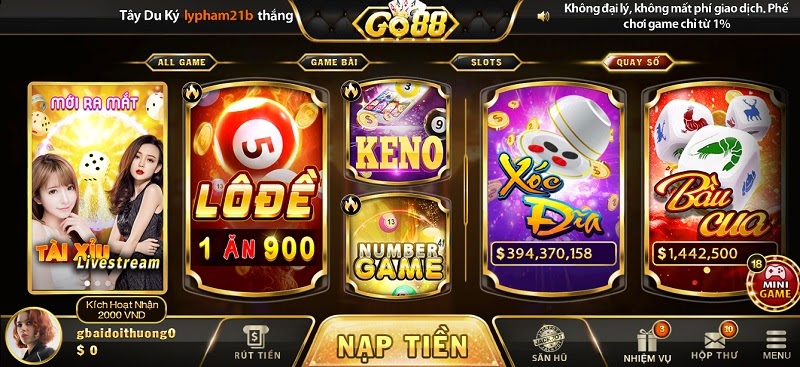 Quay số tại cổng game Go88