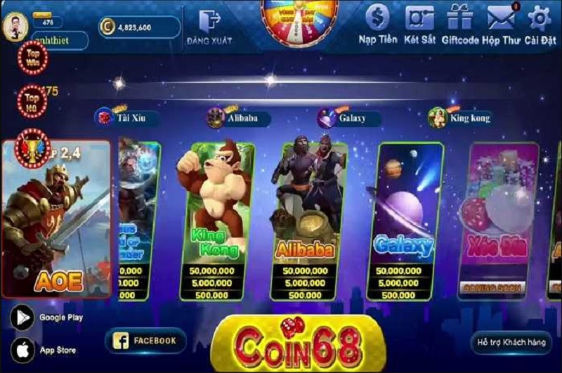 Slot game tại cổng game đánh bài ăn tiền Coin68