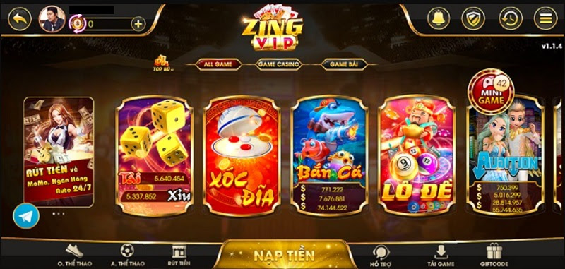 Giao diện nhìn là mê của cổng game Zingvip Club