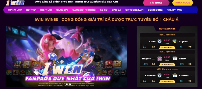 Giao diện của cổng game bài đổi thưởng Iwin68