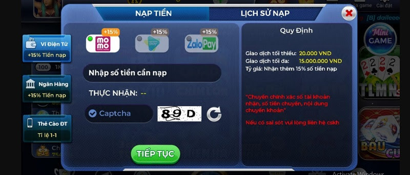 Quy trình nạp tiền linh hoạt tại cổng game đổi thưởng BachKim 