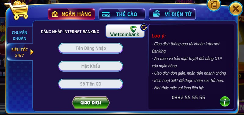 Nạp tiền tại cổng game Roy Vip