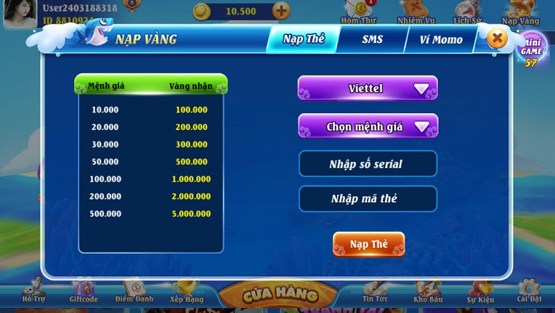 Cách nạp tiền tại cổng game Vuahaitac