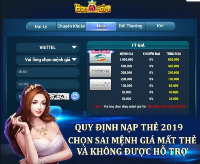 Nạp tiền tại cổng game Bomtan Win