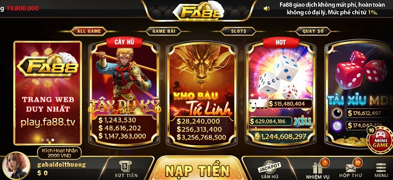 Giao diện lạ mắt của cổng game Fa88 Club